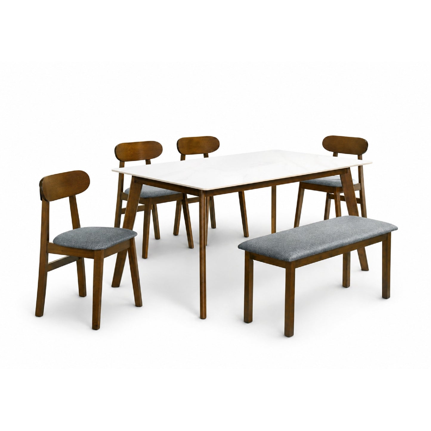 Dining Set ( 1 Luna Table + 4 Luffee Chair + 1 Fendi Bench ) - Walnut