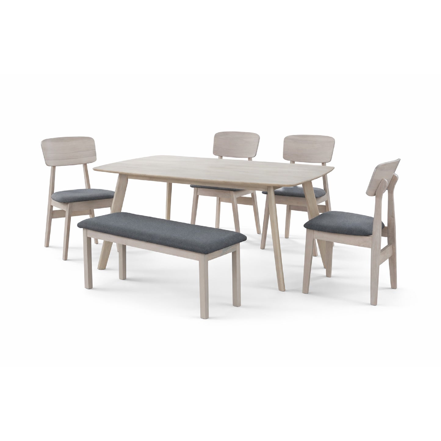 Dining Set ( 1 Mitti Table + 4 Zoro Chair + 1 Fendi Bench ) - White Wash