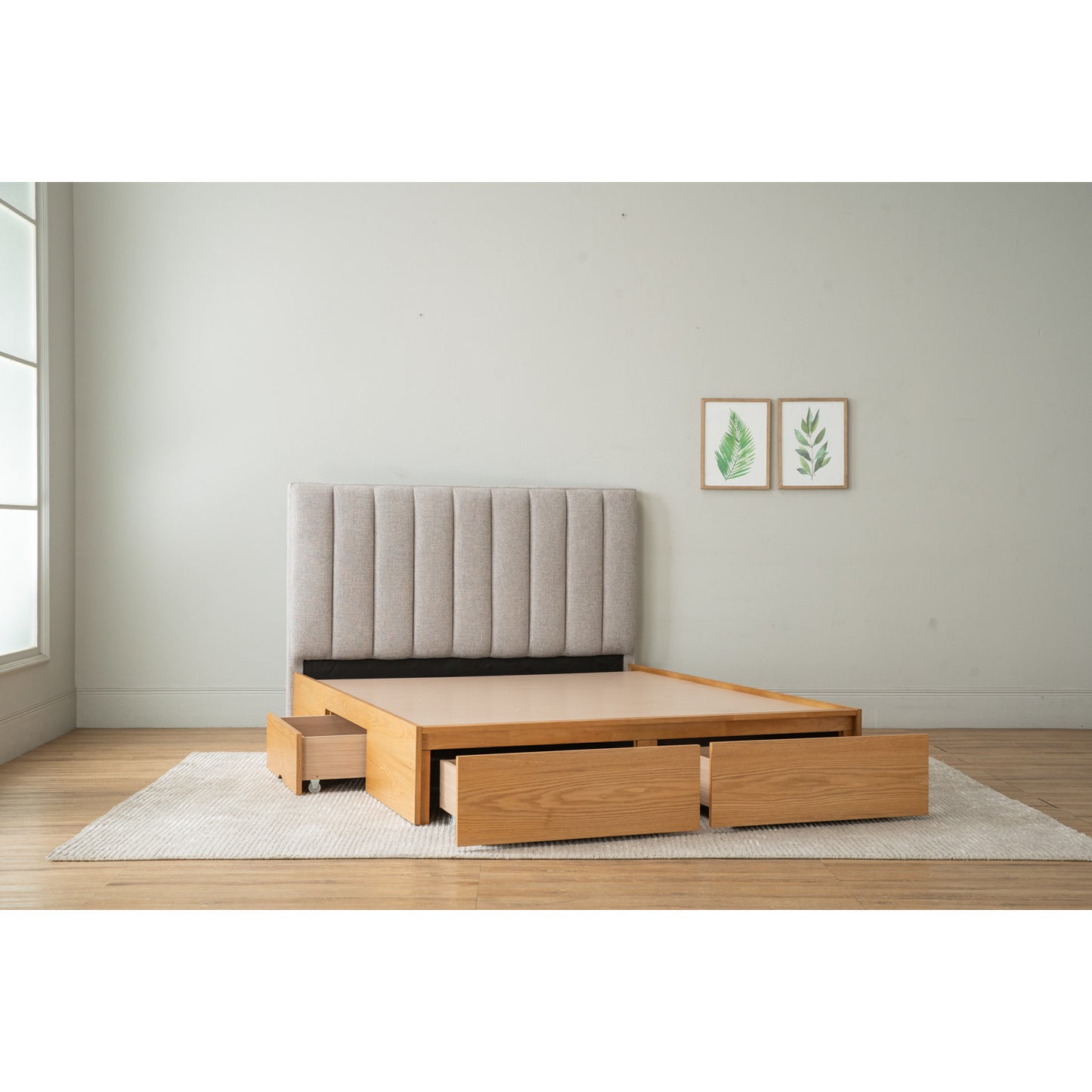 MOLA Bedframe With Storage - Natural, Grey (Queen Size)