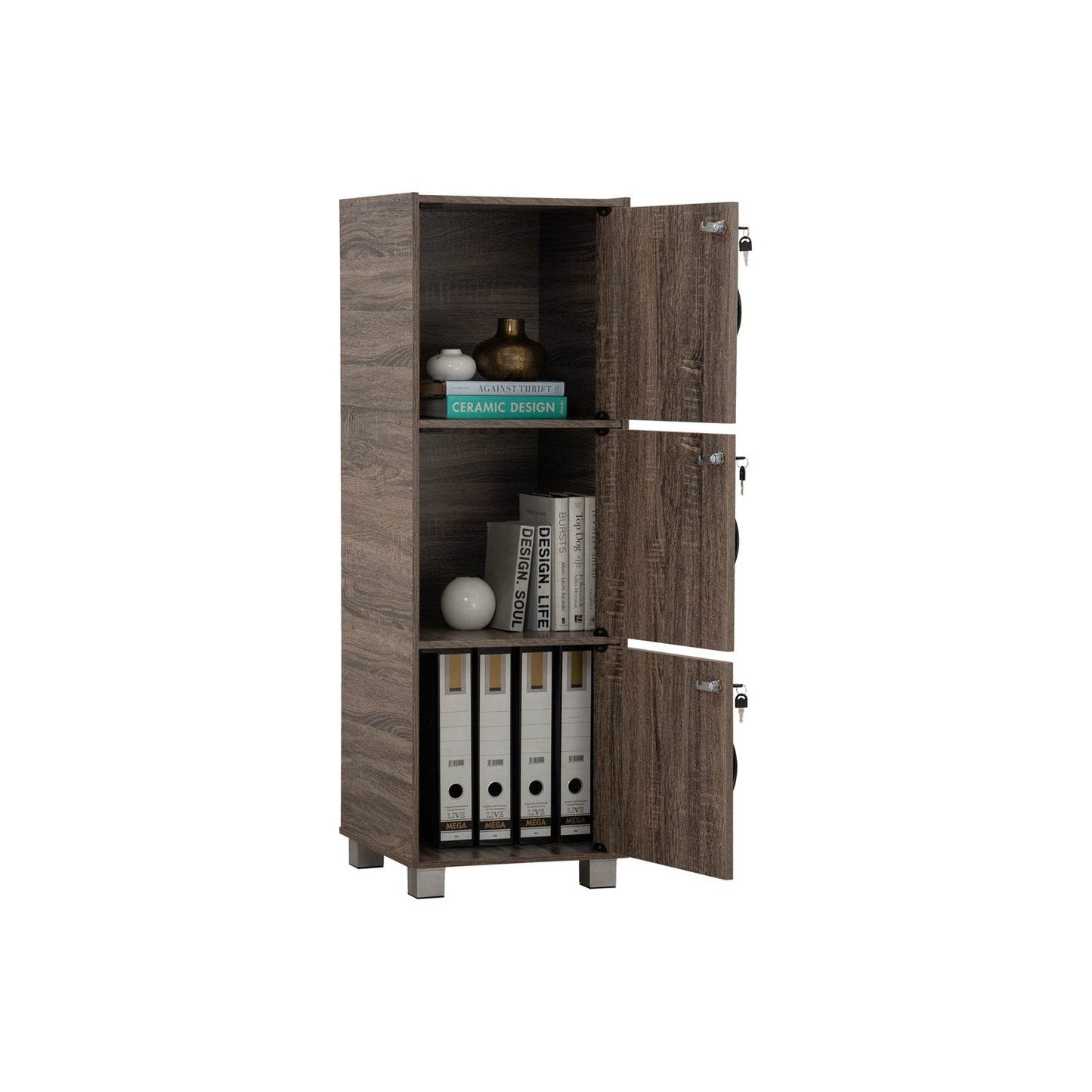 CODEY 3 Door Storage Box With Lock - Felton Oak