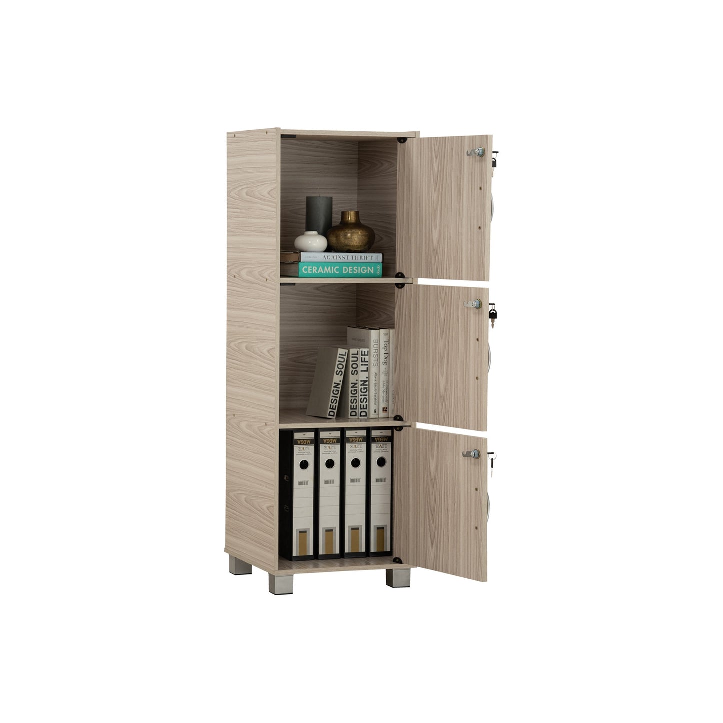 CODEY 3 Door Storage Box With Lock - Grey Line