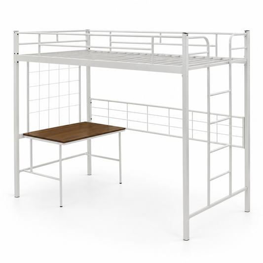 DILL Metal Bedframe With Desk - White (Single Size)