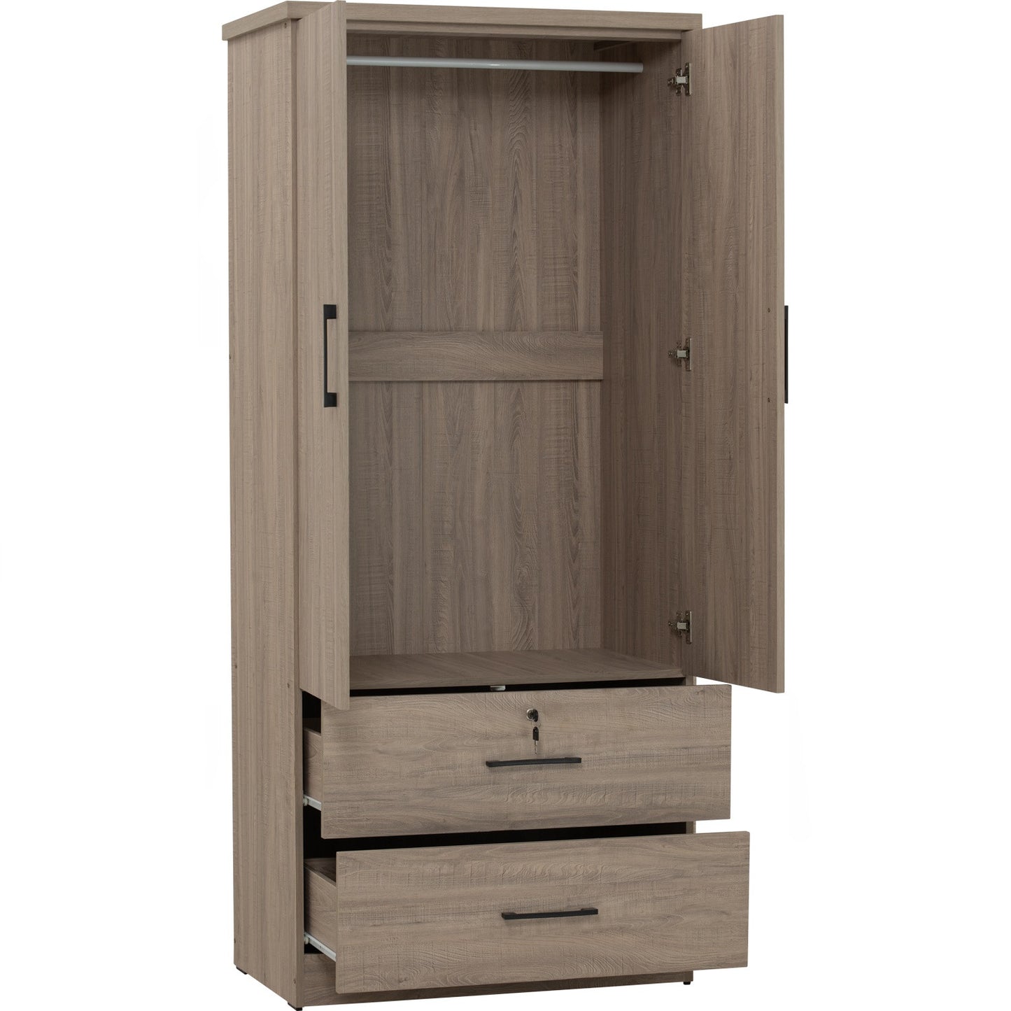 DUBLIN 2 Door 2 Drawer Wardrobe - Dark Oak (800L)