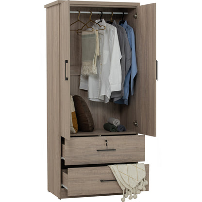 DUBLIN 2 Door 2 Drawer Wardrobe - Dark Oak (800L)