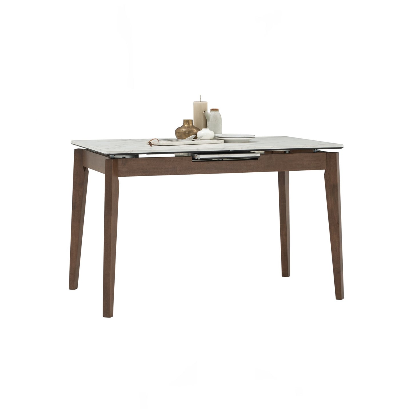 FOLTO Extendable Dining Table - Cocoa Leg, White Marble Grain Top (1200 + 300L)