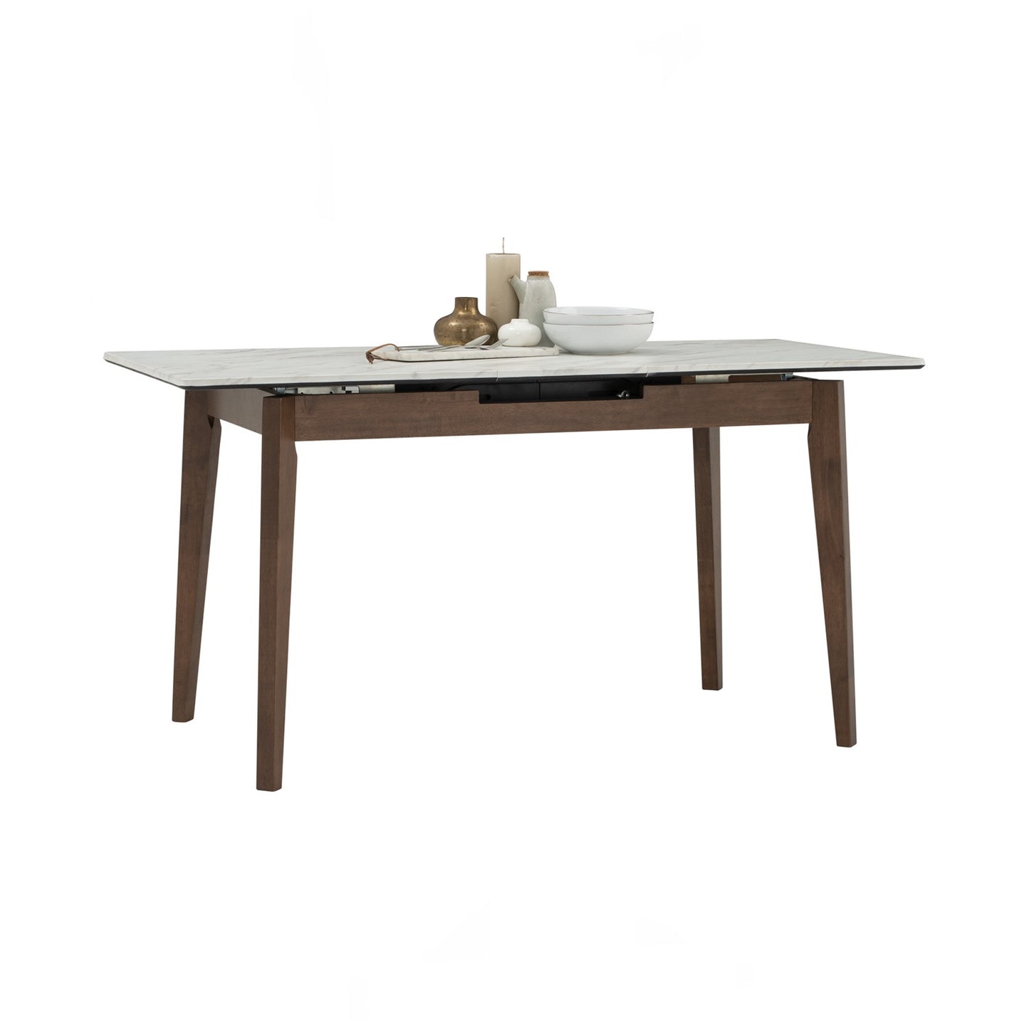 FOLTO Extendable Dining Table - Cocoa Leg, White Marble Grain Top (1200 + 300L)