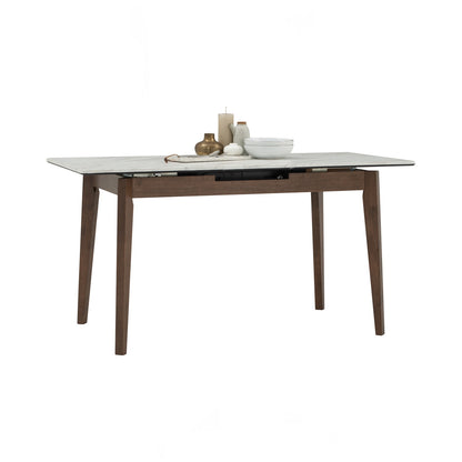 FOLTO Extendable Dining Table - Cocoa Leg, White Marble Grain Top (1200 + 300L)