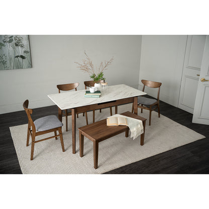 FOLTO Extendable Dining Table - Cocoa Leg, White Marble Grain Top (1200 + 300L)
