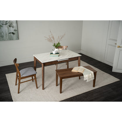 FOLTO Extendable Dining Table - Cocoa Leg, White Marble Grain Top (1200 + 300L)