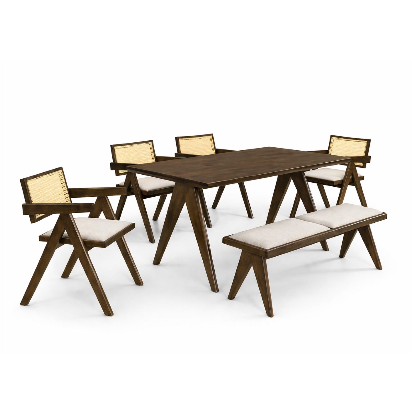 Dining Set ( 1 Kayla Table + 4 Kayla Chair + 1 Kayla Bench ) - Walnut