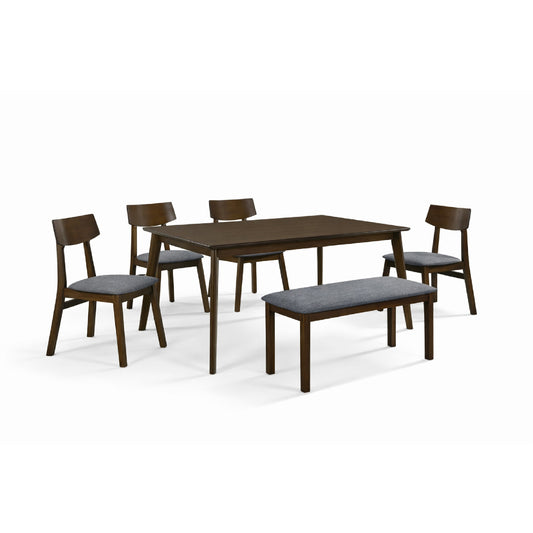 Dining Set ( 1 Lindy Table + 4 Chair + 1 Bench ) - Walnut