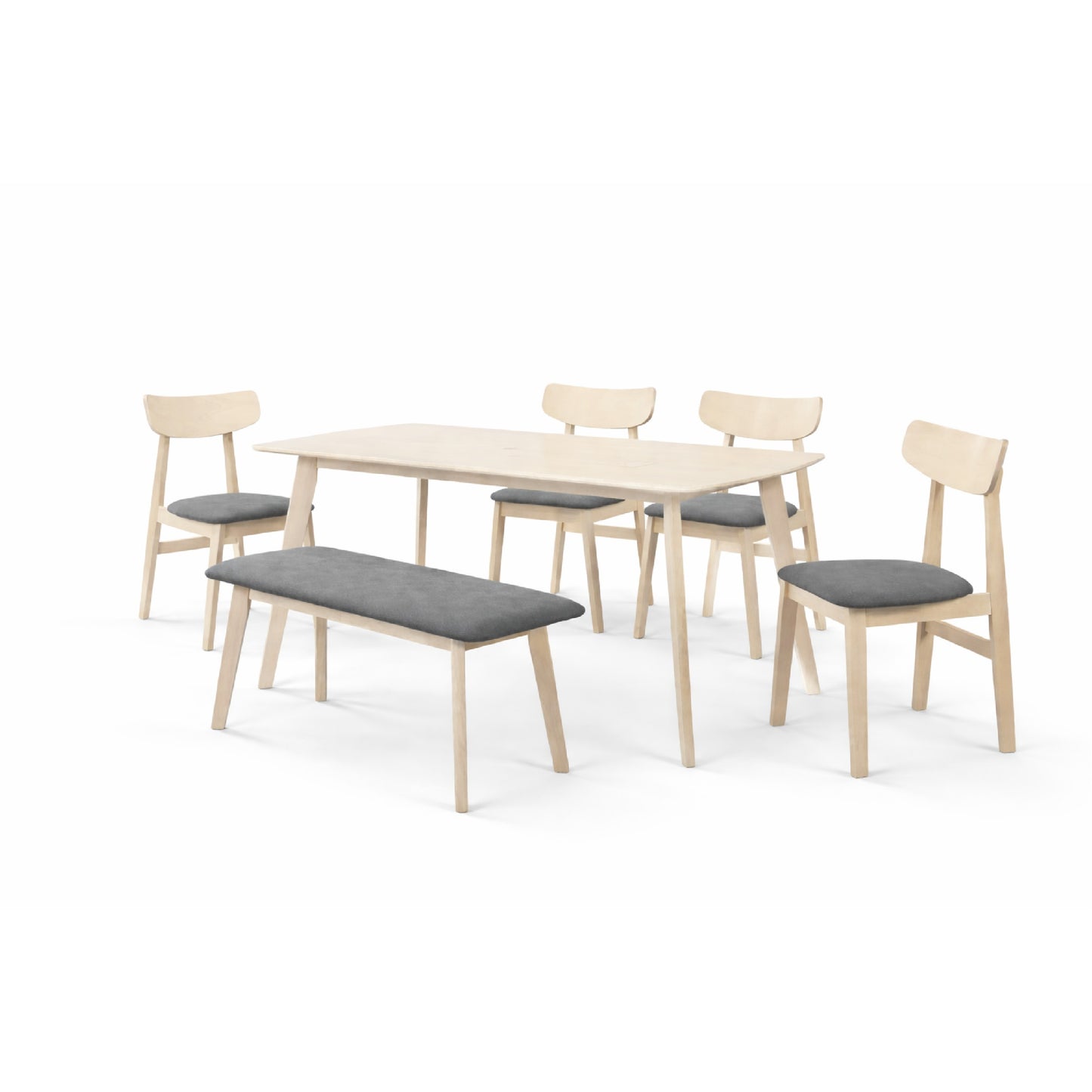 Dining Set ( 1 Lindy Table + 4 Lindy Chair + 1 Lindy Bench ) - White Wash