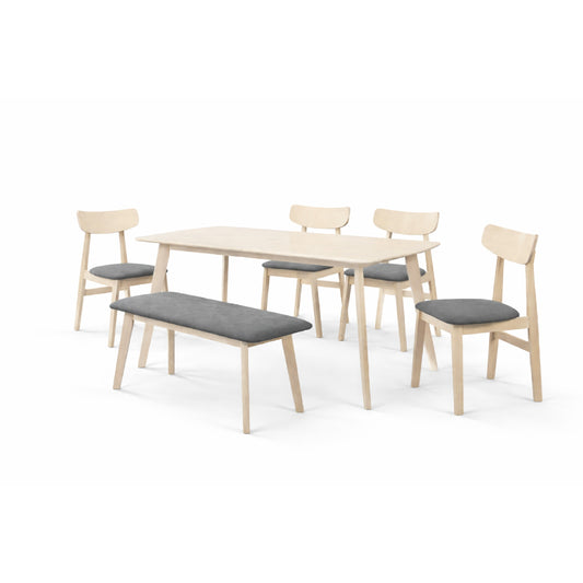 Dining Set ( 1 Lindy Table + 4 Lindy Chair + 1 Lindy Bench ) - White Wash