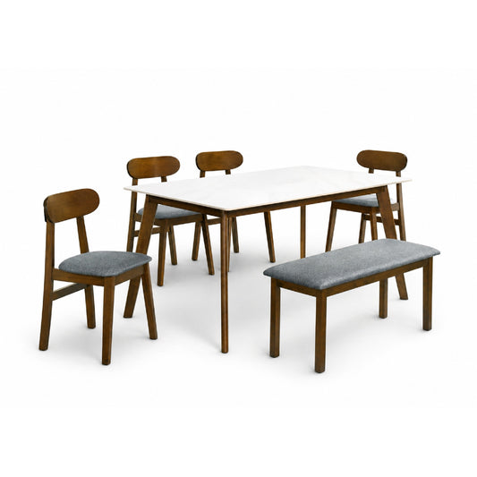 Dining Set ( 1 Luna Table + 4 Luffee Chair + 1 Fendi Bench ) - Walnut