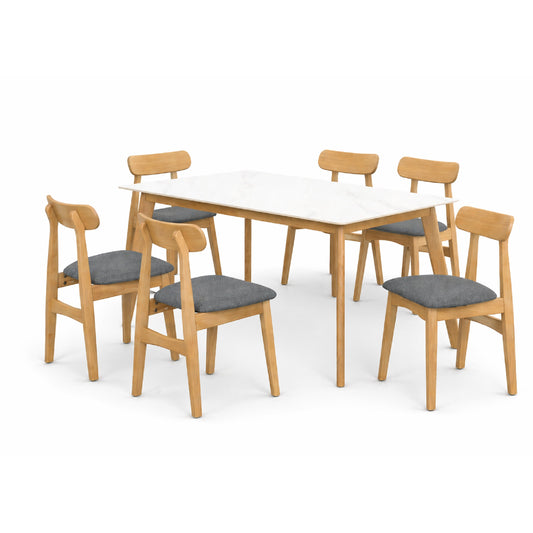 Dining Set ( 1 Luna Table + 6 Tenza Chair ) - Beech
