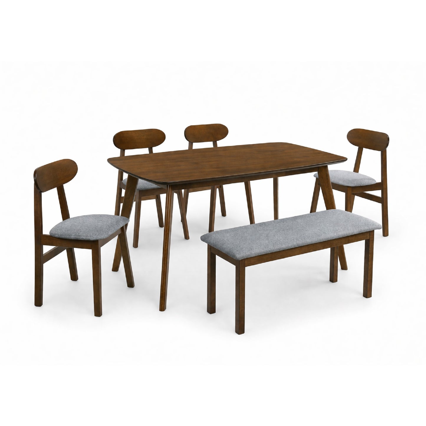 Dining Set ( 1 Mitti Table + 4 Luffee Chair + 1 Fendi Bench ) - Walnut