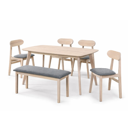 Dining Set ( 1 Mitti Table + 4 Luffee Chair + 1 Fendi Bench ) - White Wash
