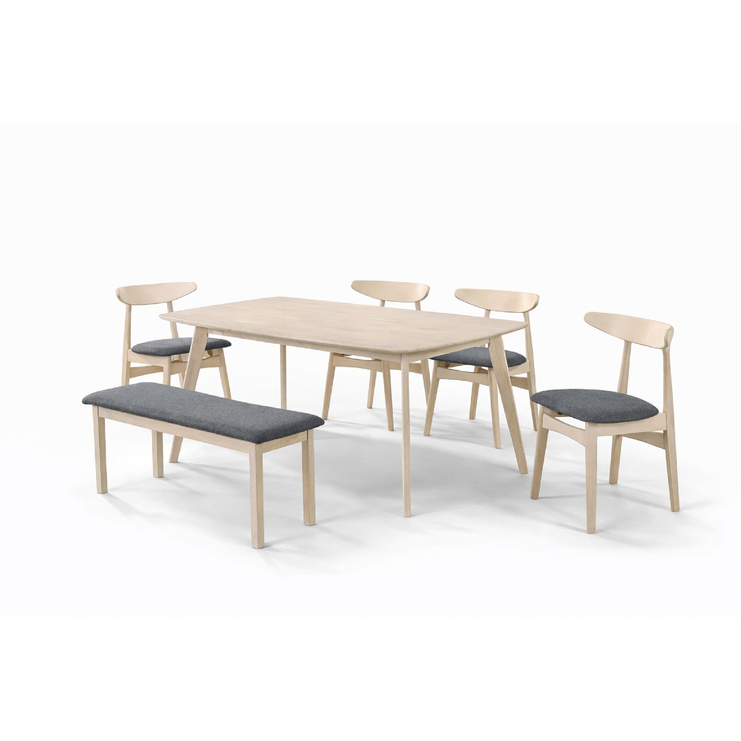 Dining Set ( 1 Mitti Table + 4 Neo Chair + 1 Fendi Bench ) - White Wash