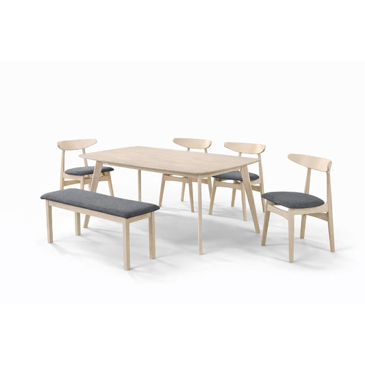 Dining Set ( 1 Mitti Table + 4 Neo Chair + 1 Fendi Bench ) - White Wash