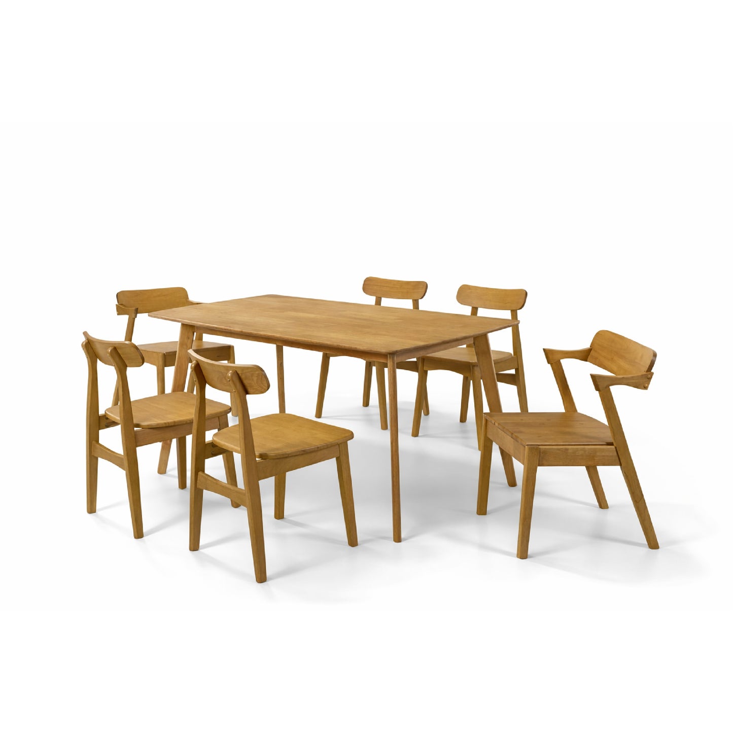 Dining Set ( 1 Mitti Table + 4 Tenza Chair Wooden Seat + 2 Paco Chair Wooden Seat ) - Beech