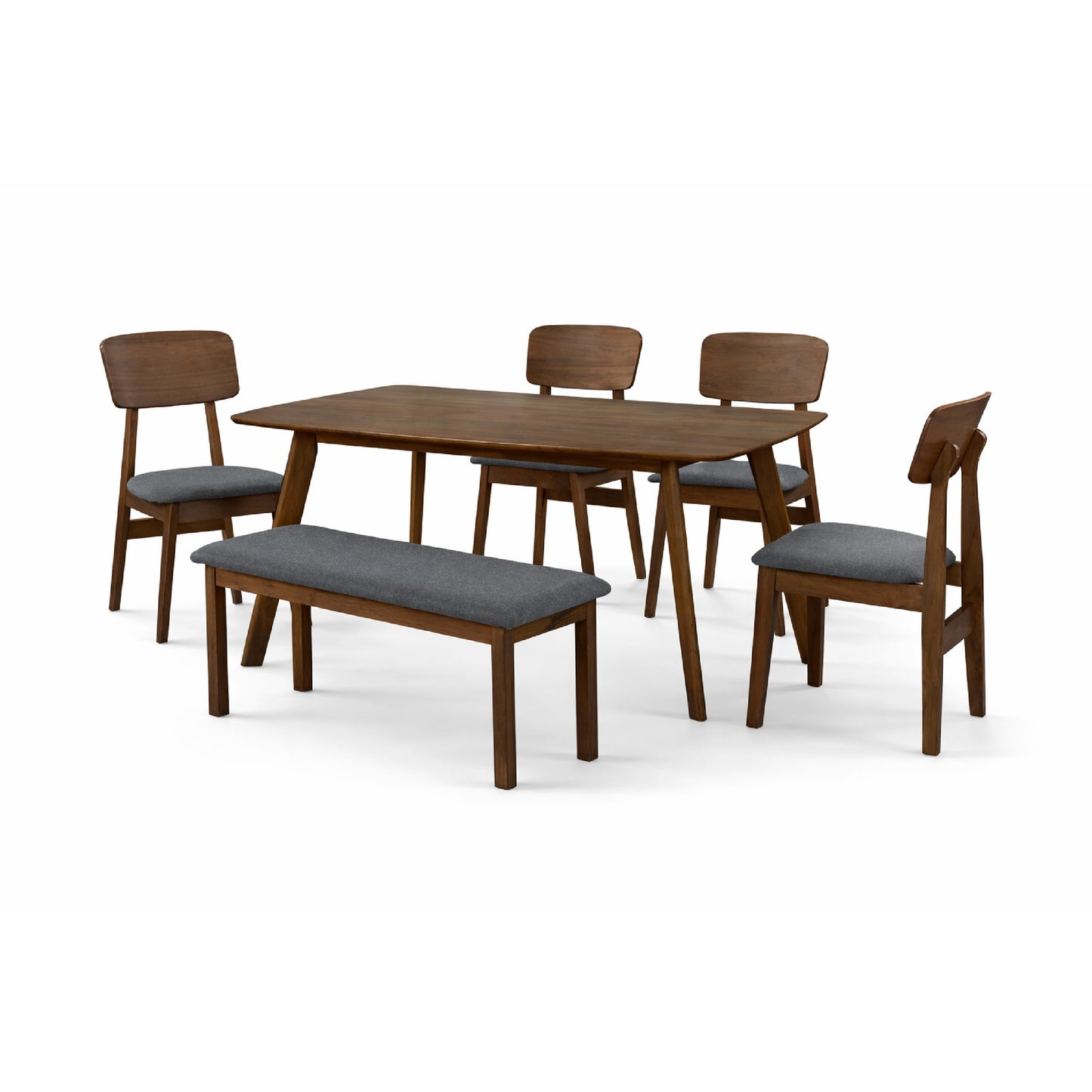 Dining Set ( 1 Mitti Table + 4 Zoro Chair + 1 Fendi Bench ) - Walnut