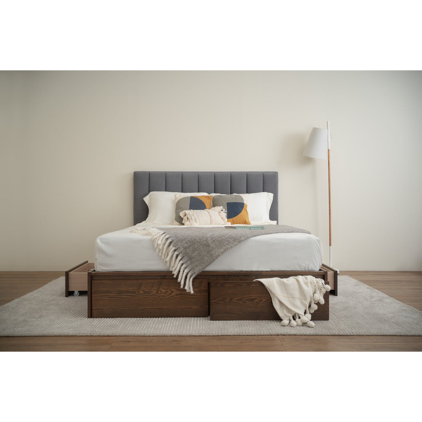 MOLA Bedframe With Storage - Cocoa, Dark Grey (Queen Size)(Pets Friendly Fabric)