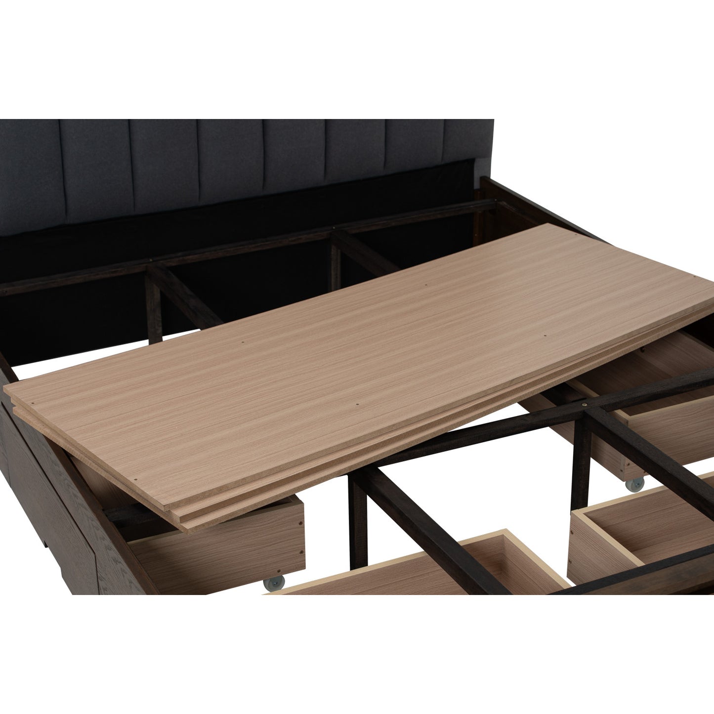 MOLA Bedframe With Storage - Cocoa, Dark Grey (Queen Size)(Pets Friendly Fabric)