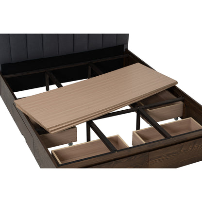 MOLA Bedframe With Storage - Cocoa, Dark Grey (Queen Size)(Pets Friendly Fabric)