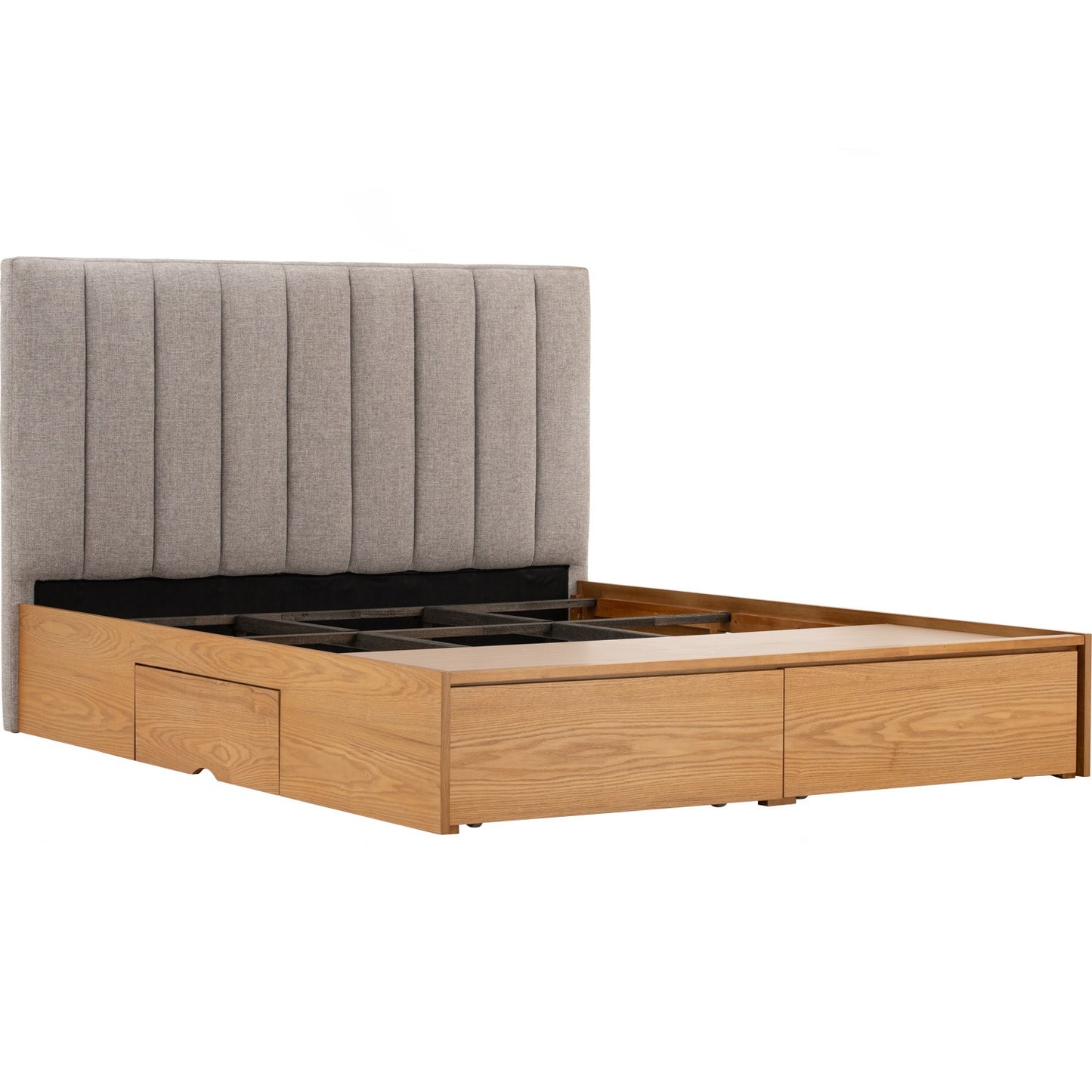 MOLA Bedframe With Storage - Natural, Grey (Queen Size)