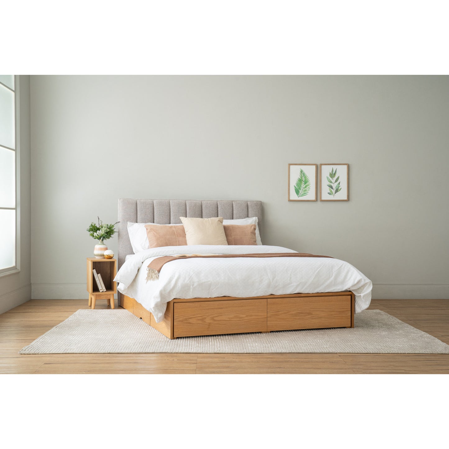MOLA Bedframe With Storage - Natural, Grey (Queen Size)