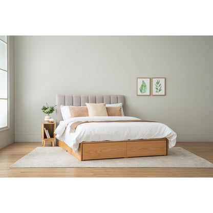 MOLA Bedframe With Storage - Natural, Grey (Queen Size)