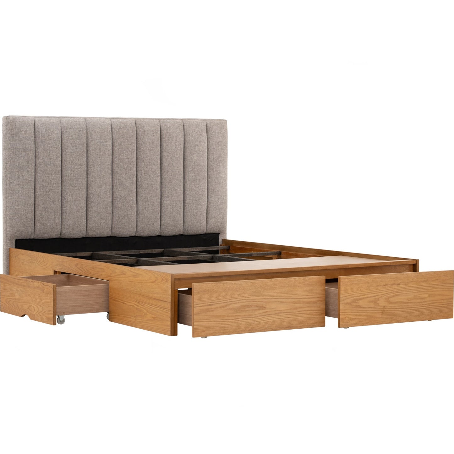 MOLA Bedframe With Storage - Natural, Grey (Queen Size)