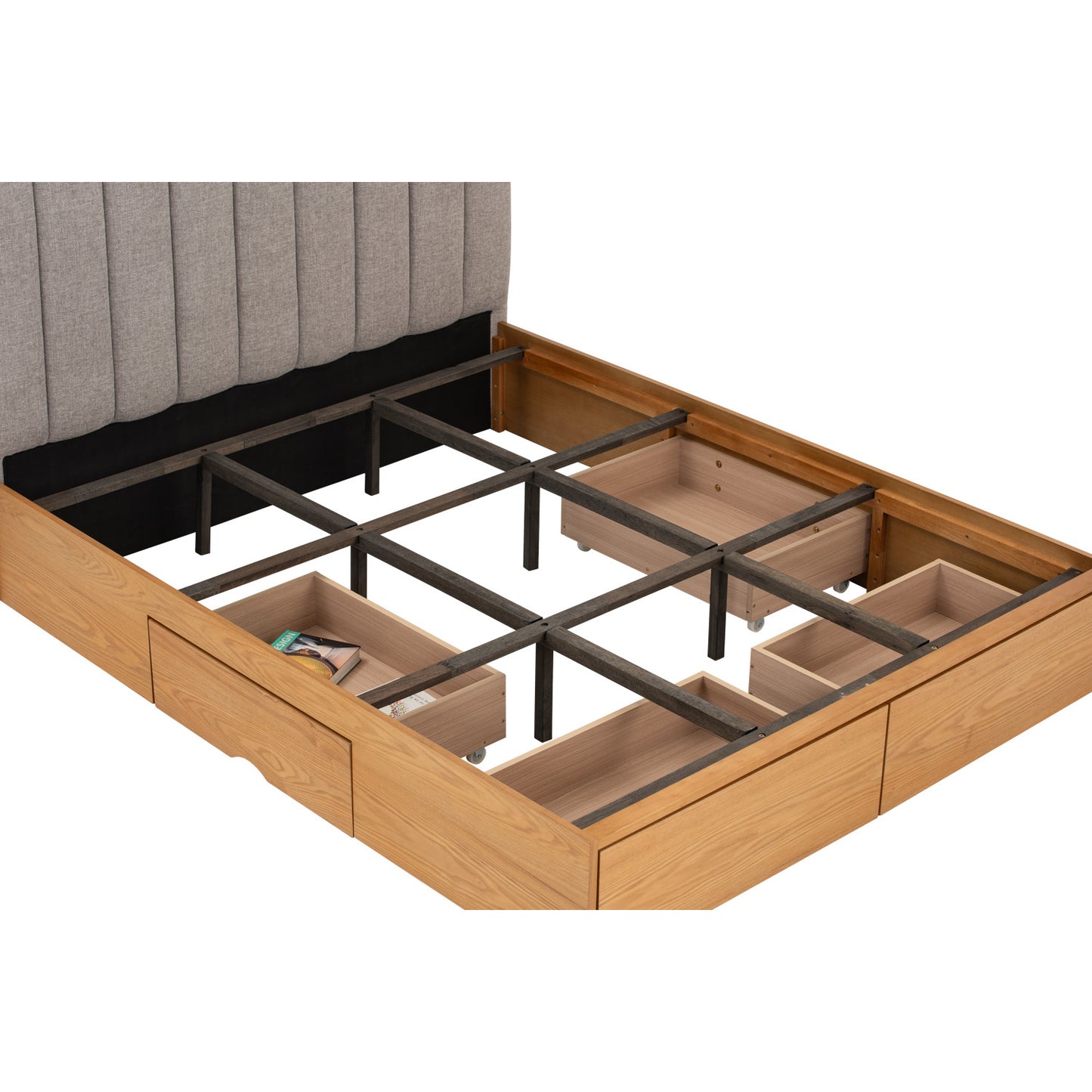 MOLA Bedframe With Storage - Natural, Grey (Queen Size)