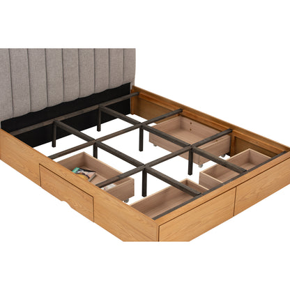 MOLA Bedframe With Storage - Natural, Grey (Queen Size)