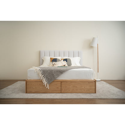 MOLA Bedframe With Storage - Natural, Grey (Queen Size)(Pets Friendly Fabric)