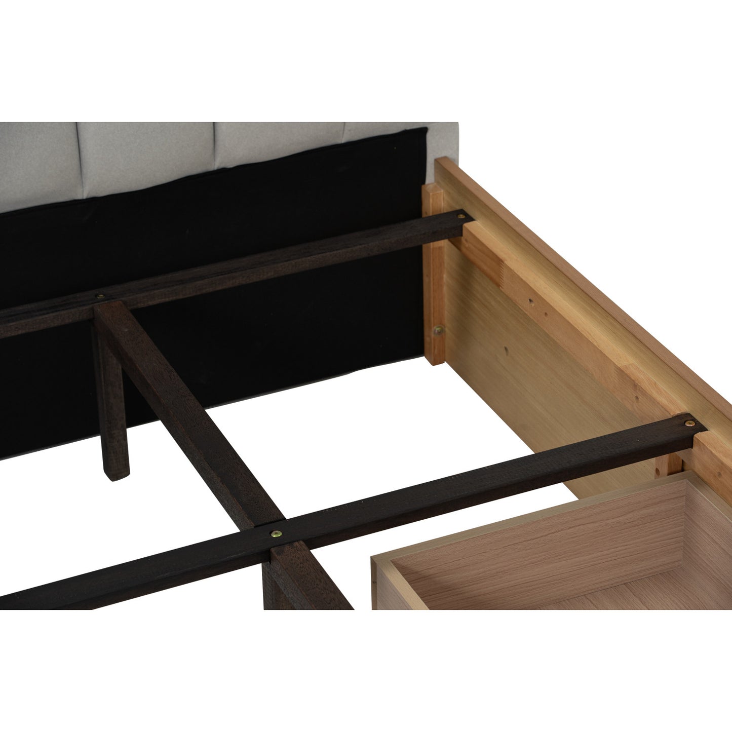 MOLA Bedframe With Storage - Natural, Grey (Queen Size)(Pets Friendly Fabric)