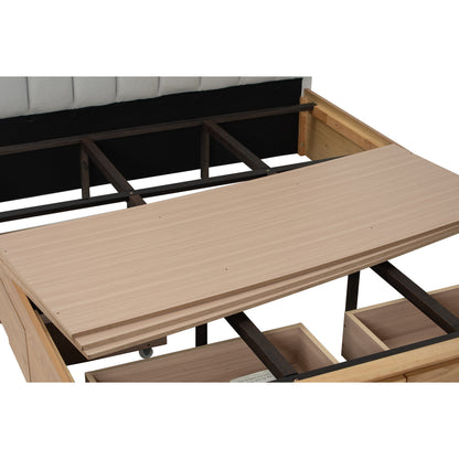 MOLA Bedframe With Storage - Natural, Grey (Queen Size)(Pets Friendly Fabric)