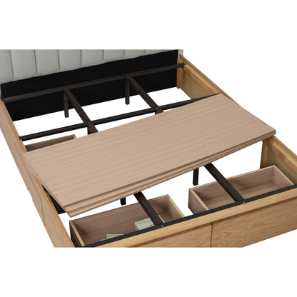 MOLA Bedframe With Storage - Natural, Grey (Queen Size)(Pets Friendly Fabric)