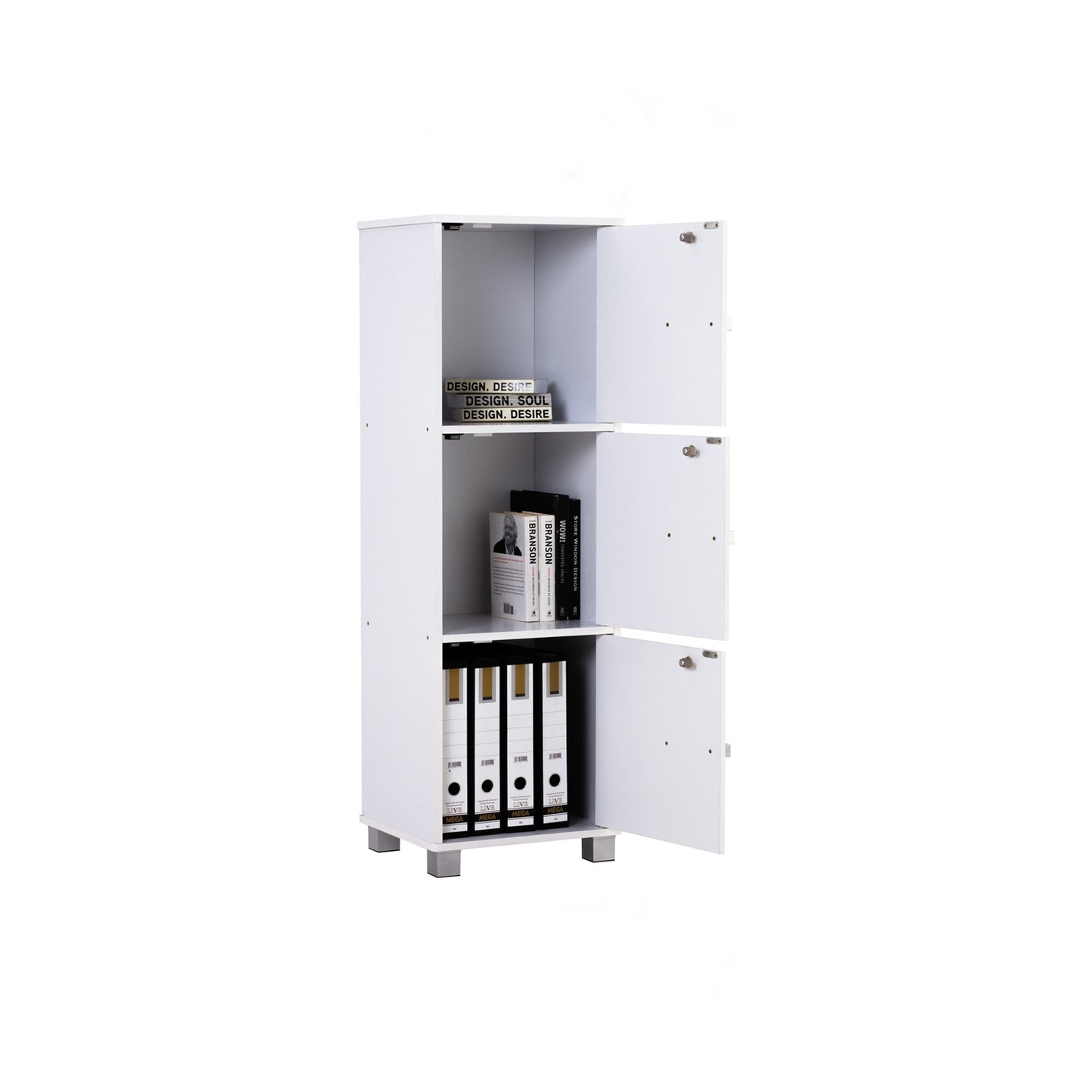 NAOMI 3 Door Storage Box With Lock - White
