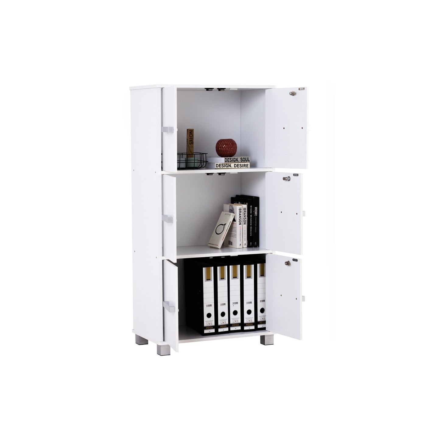 NAOMI 6 Door Storage Box With Lock - White