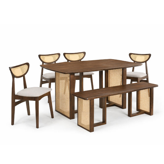 Dining Set ( 1 Noka Table + 4 Kyson Chair + 1 Noka Bench ) - Walnut