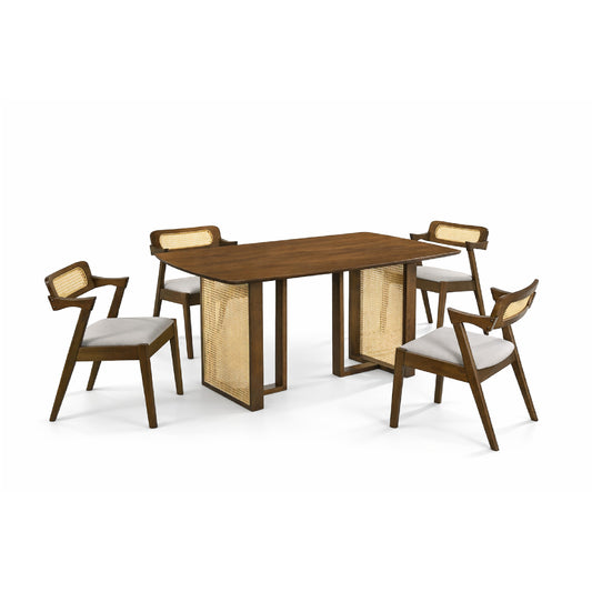 Dining Set ( 1 Noka Table + 4 Mamu Chair ) - Walnut