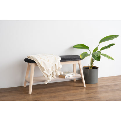 OZEL Bench - White Wash Leg, Black Seat (900L)