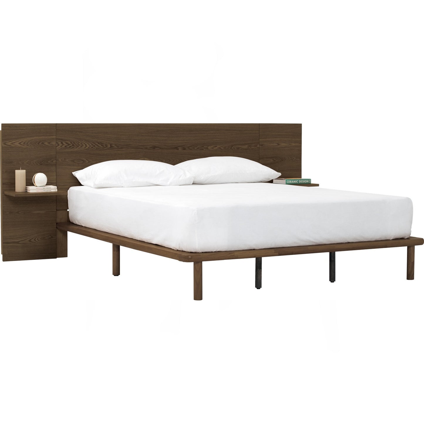 PLATO Bedframe With Side Table - Cocoa (Queen Size)