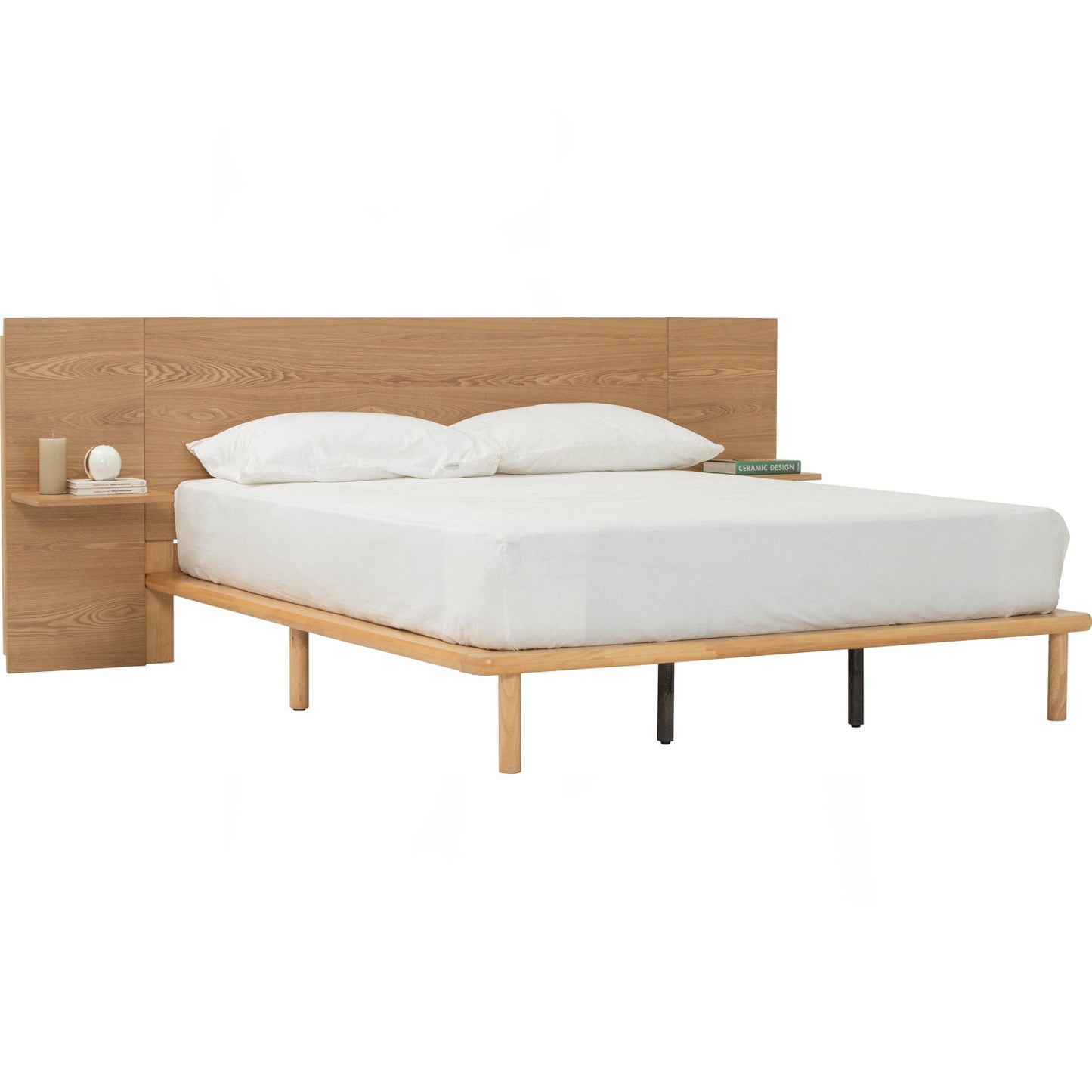 PLATO Bedframe With Side Table - Natural (Queen Size)
