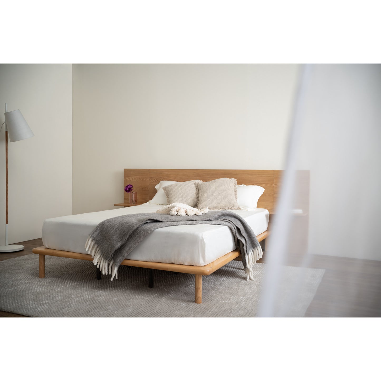 PLATO Bedframe With Side Table - Natural (Queen Size)