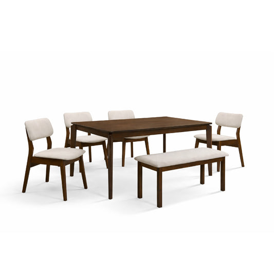 Dining Set ( 1 Targus Table + 4 Milton Chair + Fendi Bench ) - Walnut