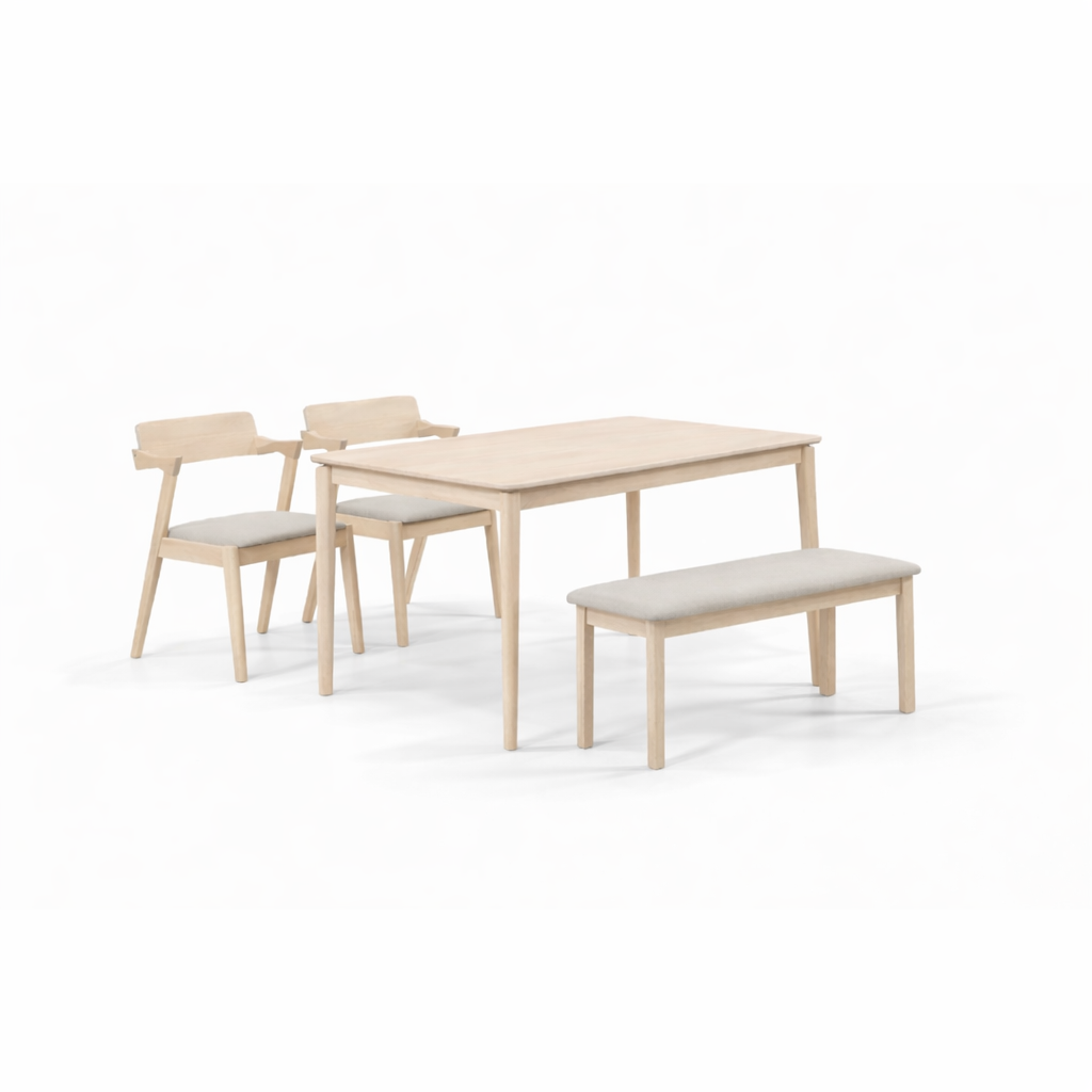 Dining Set ( 1 Targus Table + 2 Paco Chair + 1 Fendi Bench ) - White Wash