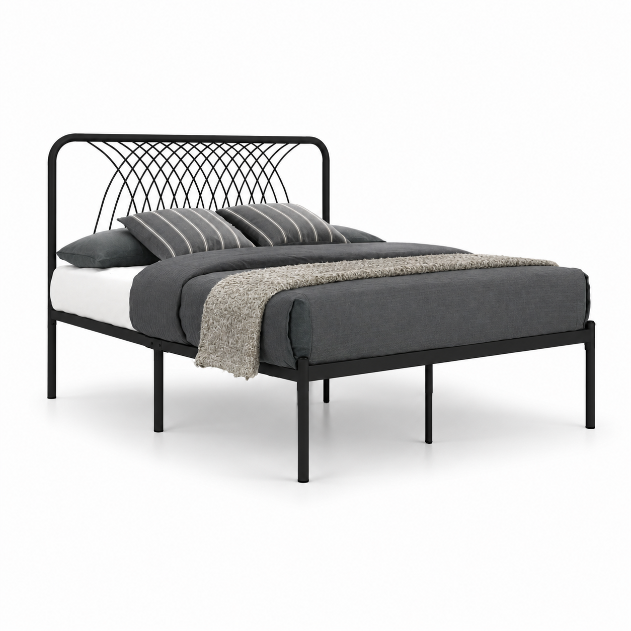VENICE Metal Bedframe - Black (Queen Size)