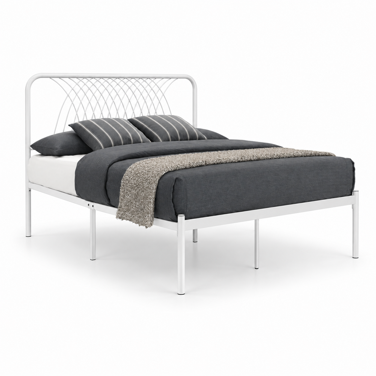 VENICE Metal Bedframe - White (Queen Size)